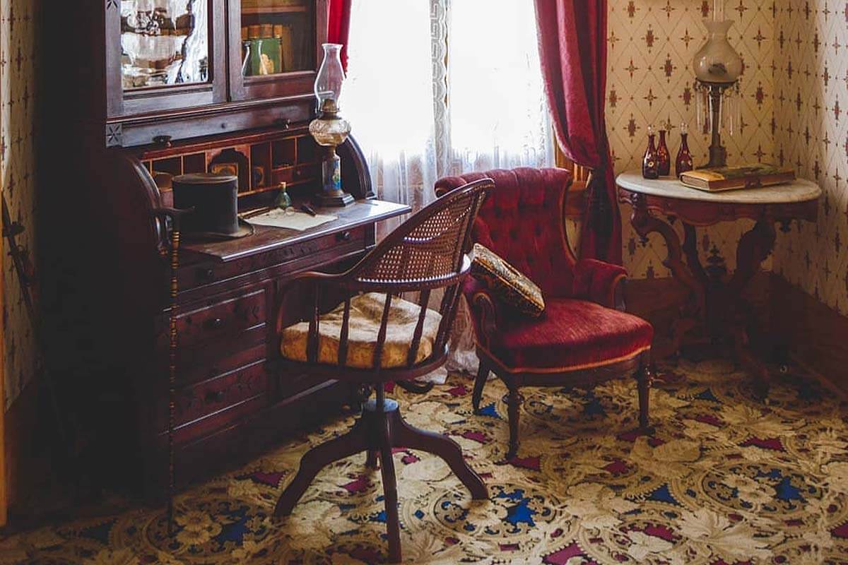 Haunted room with desk in the Whaley House in San Diego.