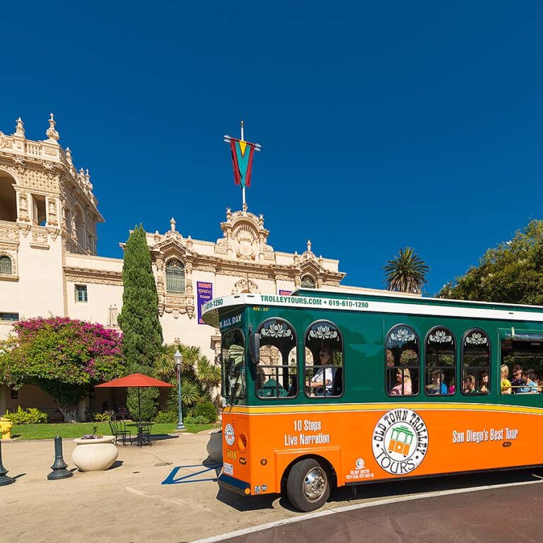 San Diego trolley in front of Balboa Park
