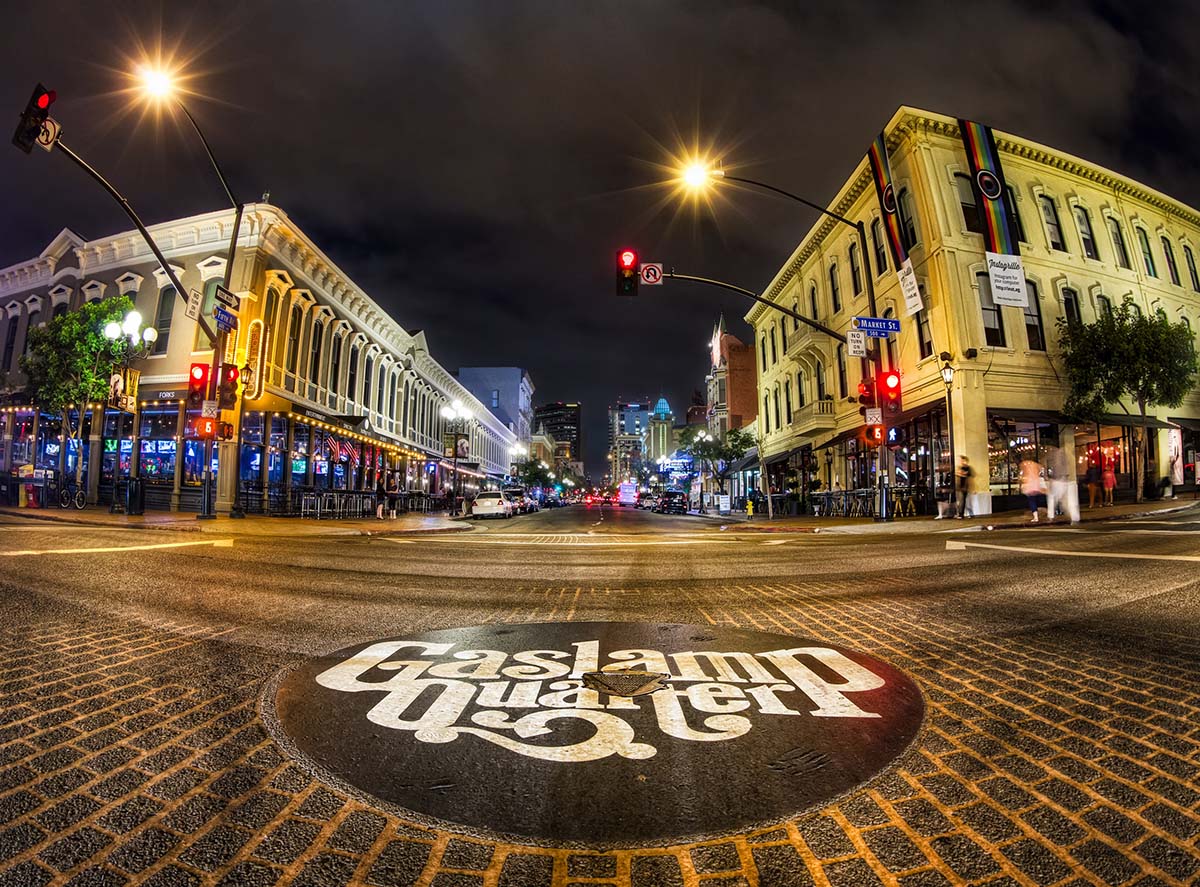 Gaslamp Quarter at night